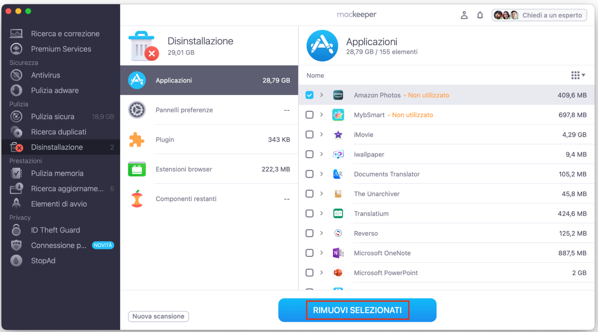 Dopo aver scelto cosa rimuovere dal tuo Mac tramite lo strumento Disinstallazione di MacKeeper, elimina l’app, quindi scaricala e reinstallala.