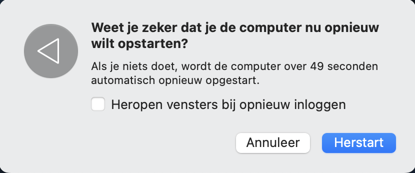 Klik ten slotte op de knop Herstart en wacht tot je Mac opnieuw is opgestart. Zodra dit is voltooid en je weer bent ingelogd in macOS, kun je controleren of je Mac beter presteert.