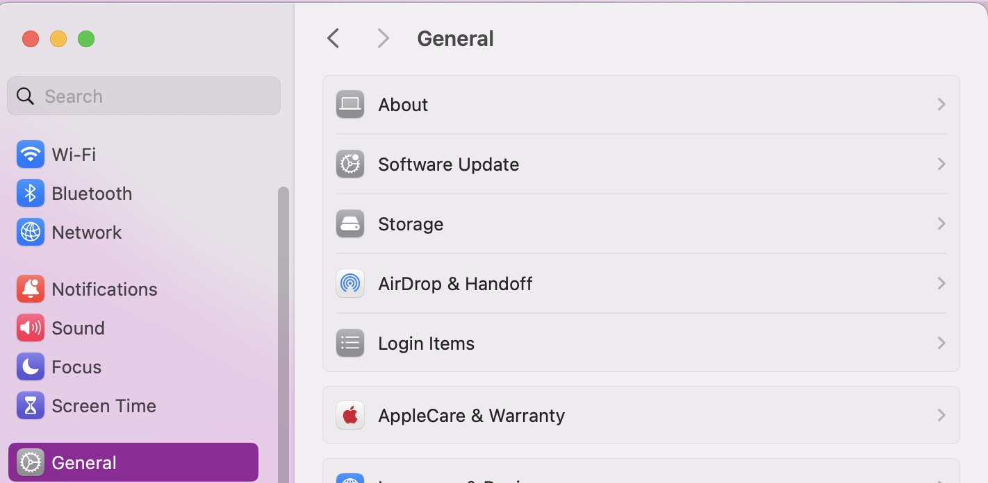 To update macOS to fix trials-related bugs, you first need to open your System Settings by clicking on the Apple Icon and selecting Settings from the drop-down menu. Then you’ll need to go to General and click on Software Update.
