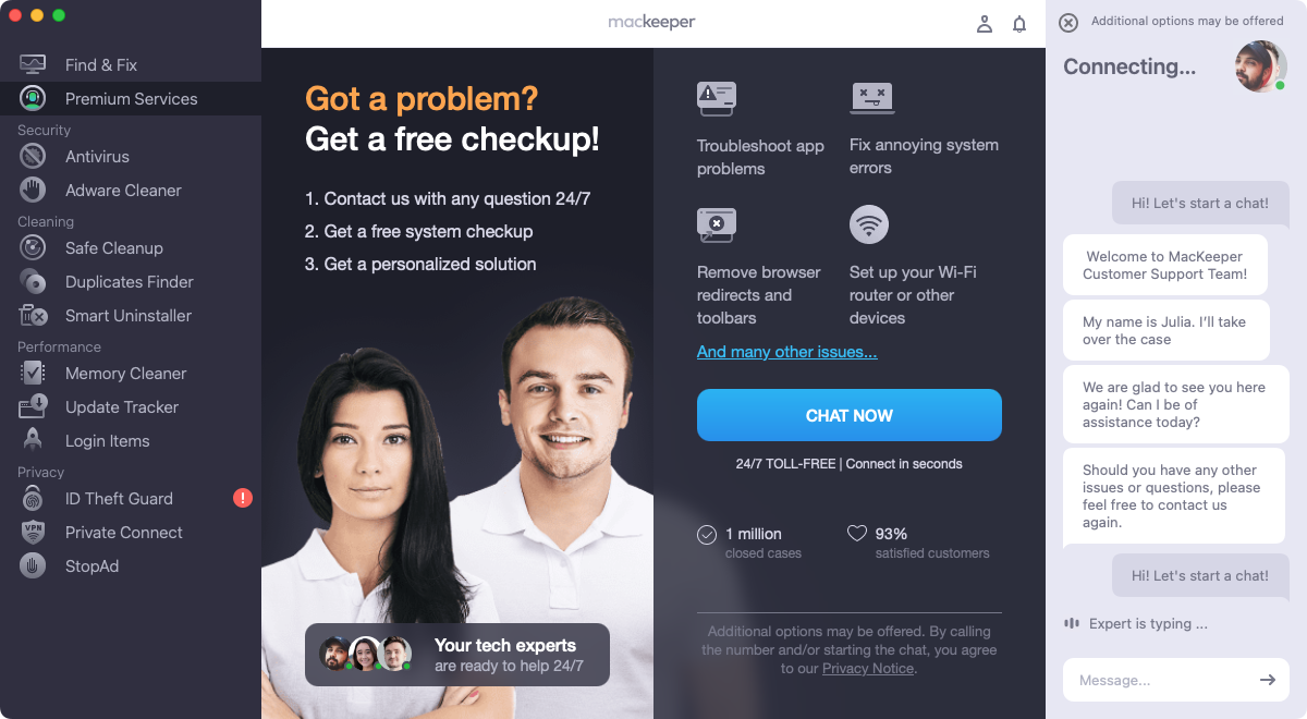 You'll soon be connected to one of our experts. Use the chat window in Premium Services to explain the issue you're experiencing with your Mac.