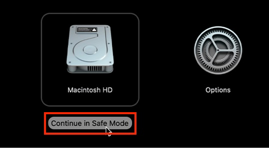 To solve the 69877 error on your Mac, click Continue in Safe Mode.
