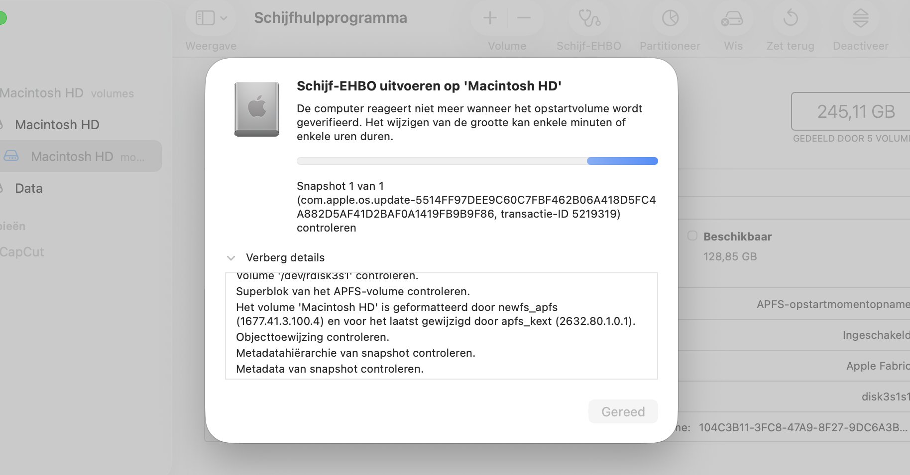 Het uitvoeren van EHBO is nu bezig, wat wordt bevestigd door de voortgangsbalk. Controleer deze om te zien wanneer de scan is voltooid.