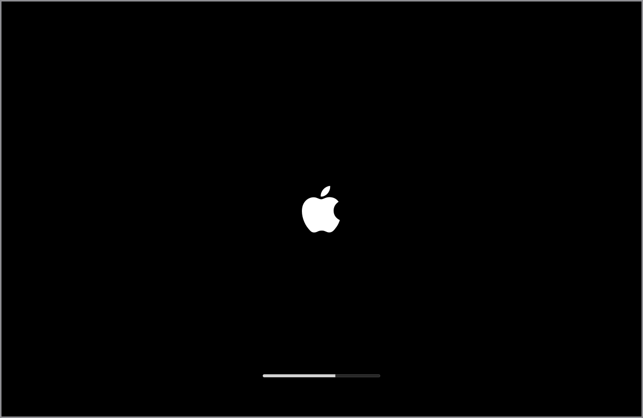 Intel Mac progress bar shown while holding Command + R during startup to load macOS Recovery Mode on an older Apple desktop computer.