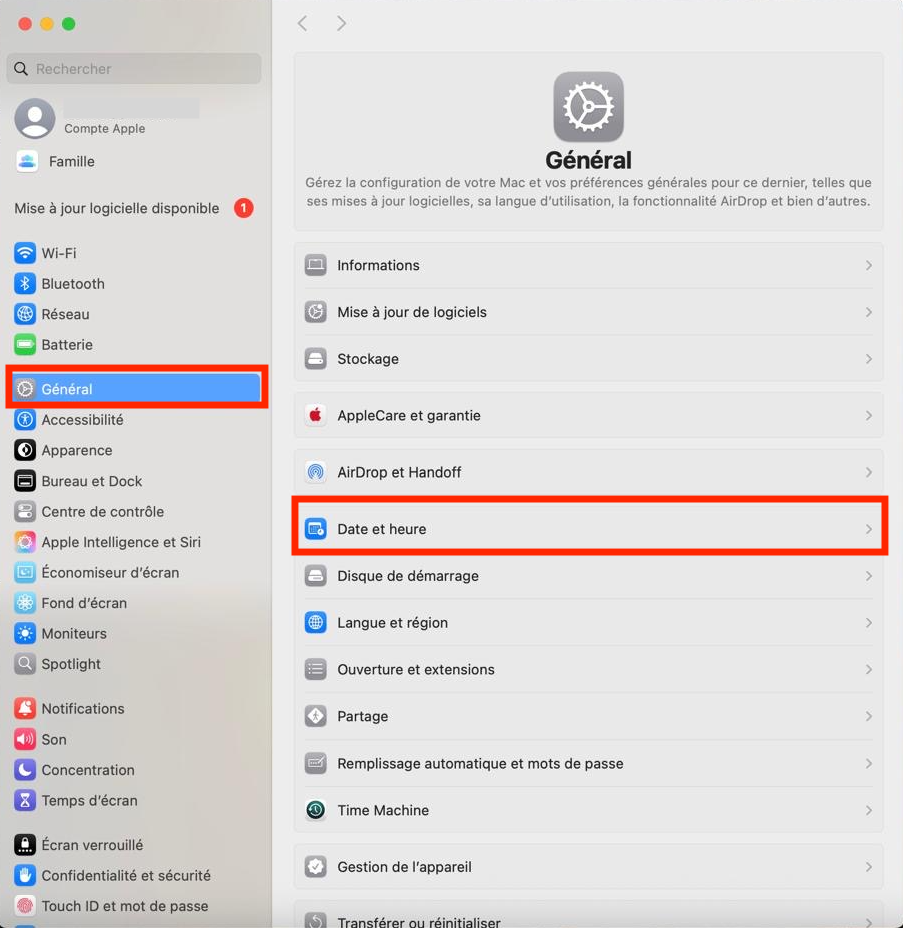 La première étape de la vérification manuelle de la date et l'heure sur Mac consiste à ouvrir les Préférences, vous rendre dans Général puis sélectionner la section Date et heure La première étape de la vérification manuelle de la date et l'heure sur Mac consiste à ouvrir les Préférences, vous rendre dans Général puis sélectionner la section Date et heure