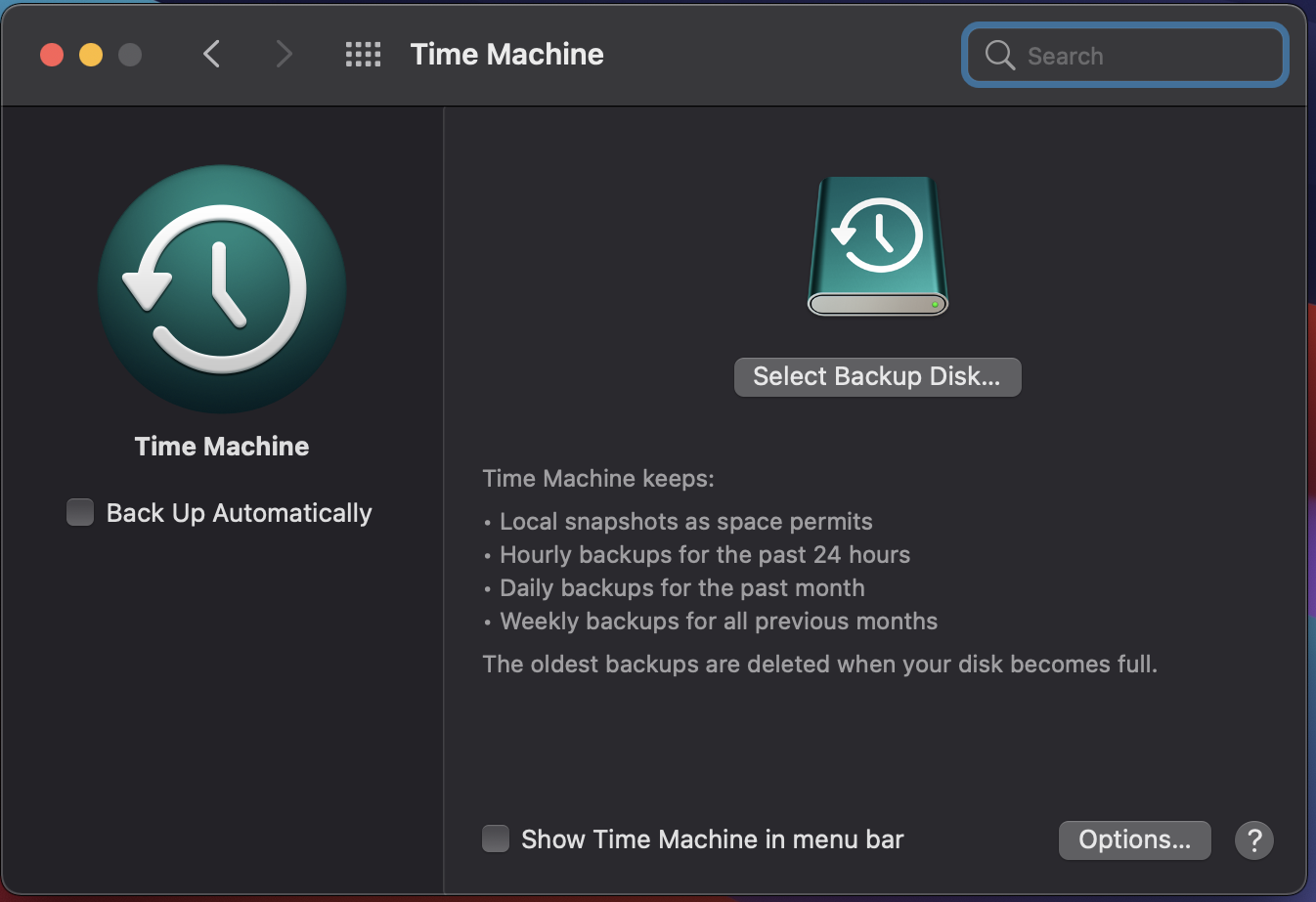 In Time Machine, select the backup disk from the list of options, then wait for the process to finish.