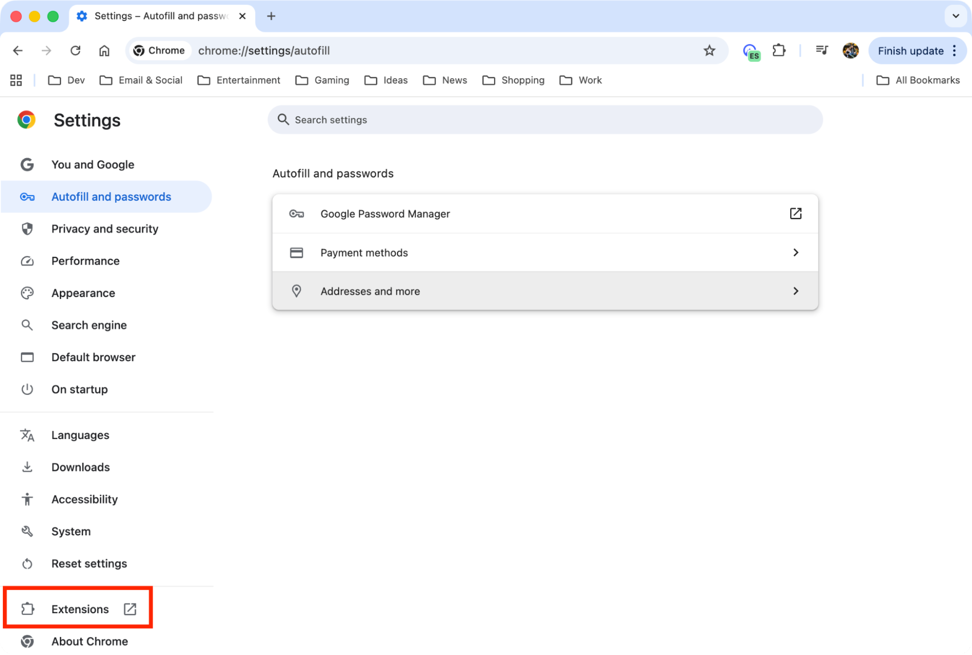 The Extensions option inside Google Chrome on Mac. After learning how to get Google Chrome on Mac, go to Extensions to remove and add them.