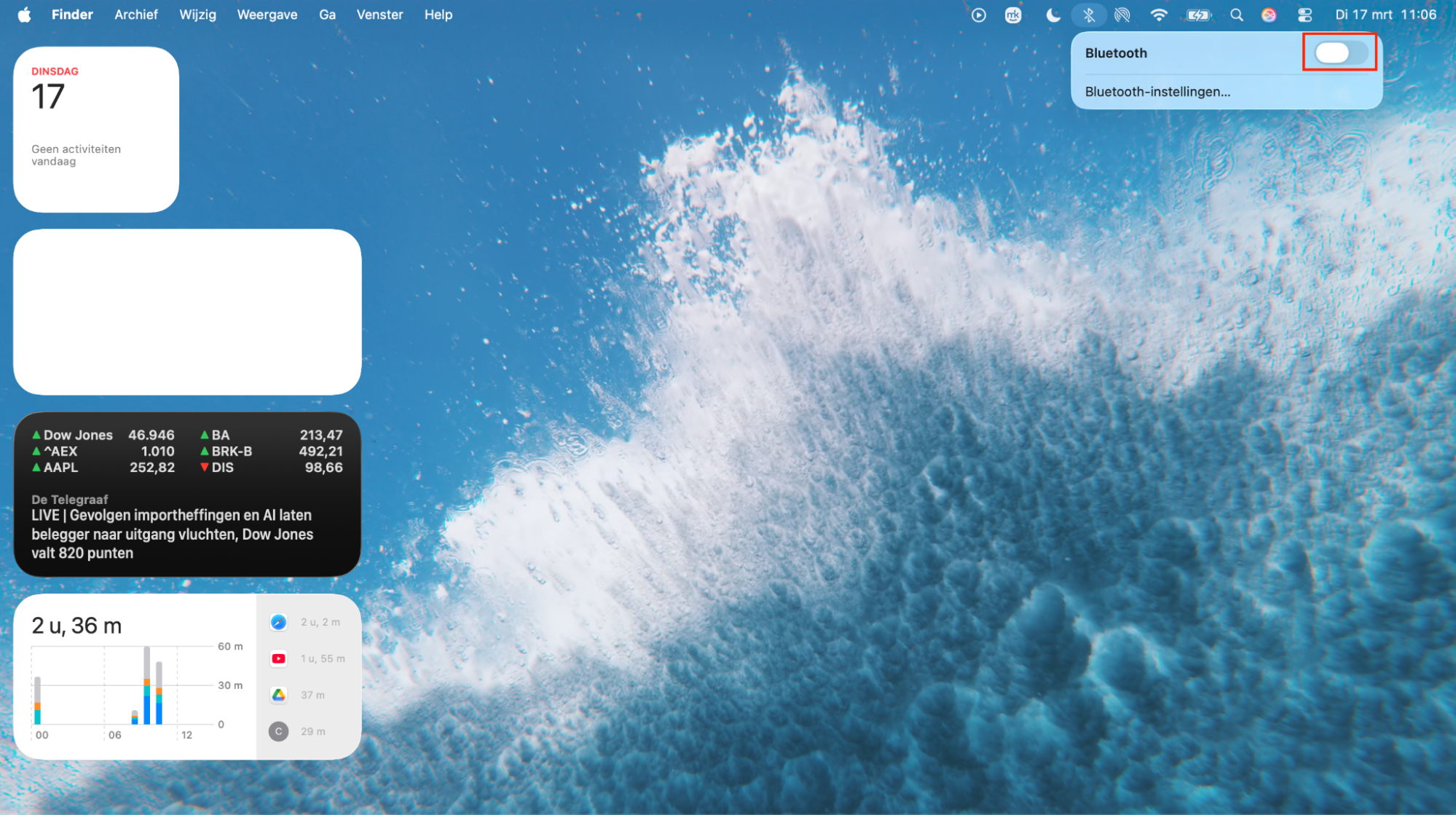 Schakel Bluetooth uit in de menubalk om energie op je Mac te besparen.