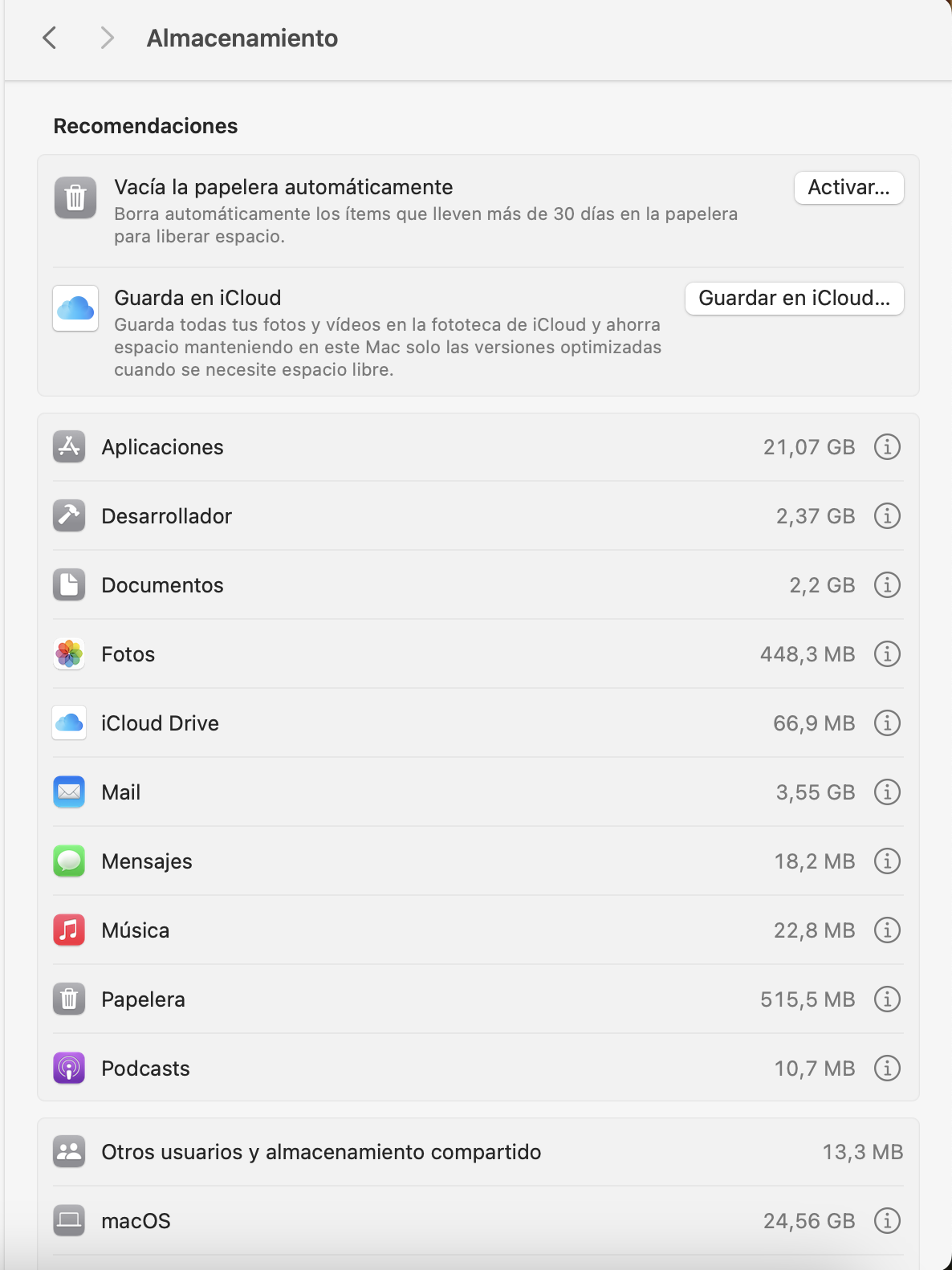 Echa un vistazo a las recomendaciones y síguelas para optimizar el uso del almacenamiento de tu Mac.