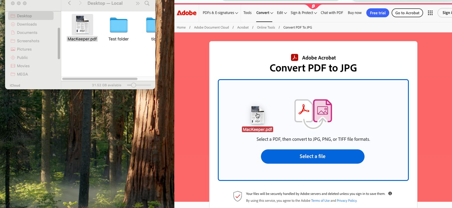 Adobe offers a free online PDF-to-JPG converter. Simply head to the website, then drag and drop your PDF into your web browser.