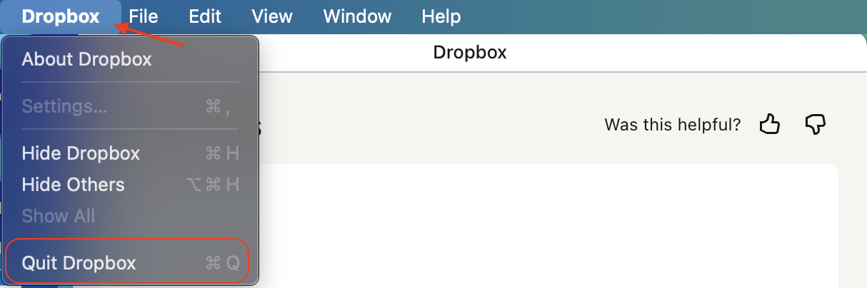 The final step in removing Dropbox cache manually on your Mac is to Relaunch Dropbox by clicking Quit Dropbox button, and then relaunching it.
