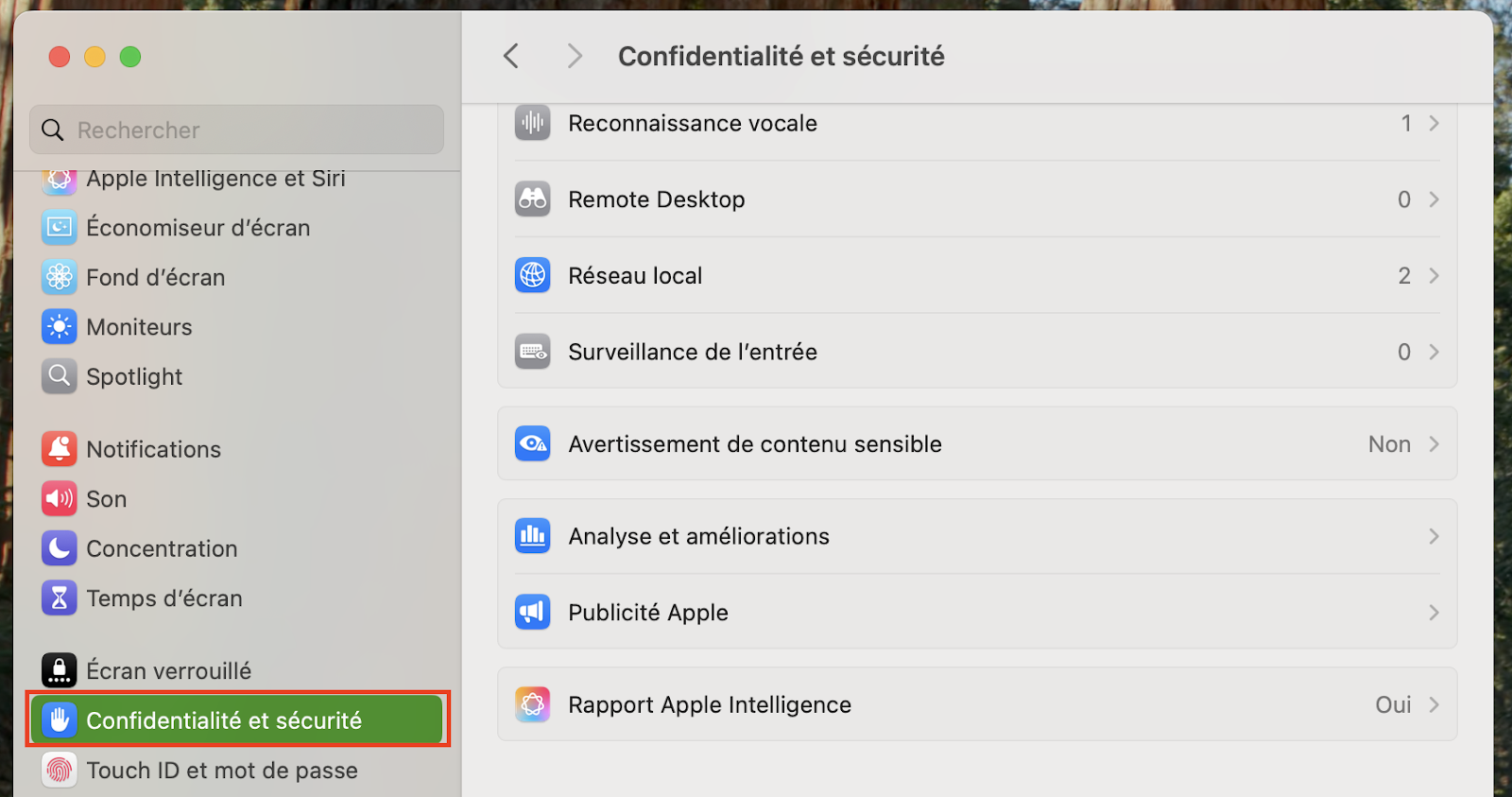 Pour vérifier que les modifications ont bien été prises en compte, rendez-vous dans l'onglet Confidentialité et sécurité, puis sélectionnez Sécurité.