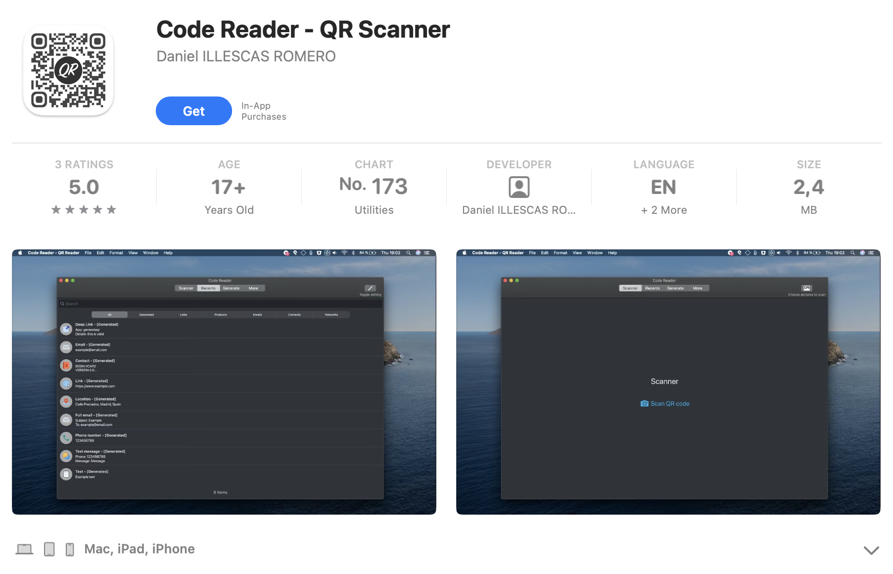 Install Code Reader from the App Store, open it on your Mac, and follow the developer's built-in instructions to scan and decode QR codes easily.