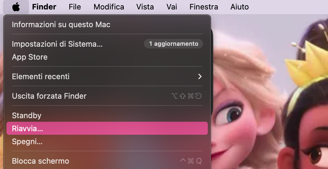 Se non riesci a svuotare il cestino su Mac, inizia riavviando il tuo Mac. Vai su Menu Apple > Riavvia per avviare il processo.