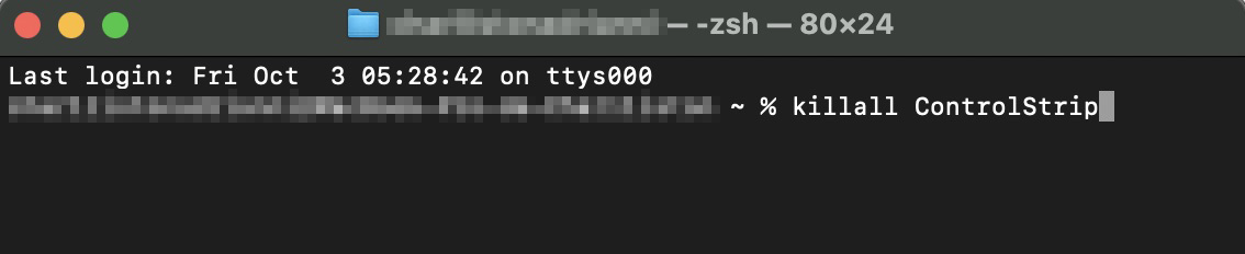 Como corrigir a Touch Bar no MacBook Pro: reinicie o Control Strip.