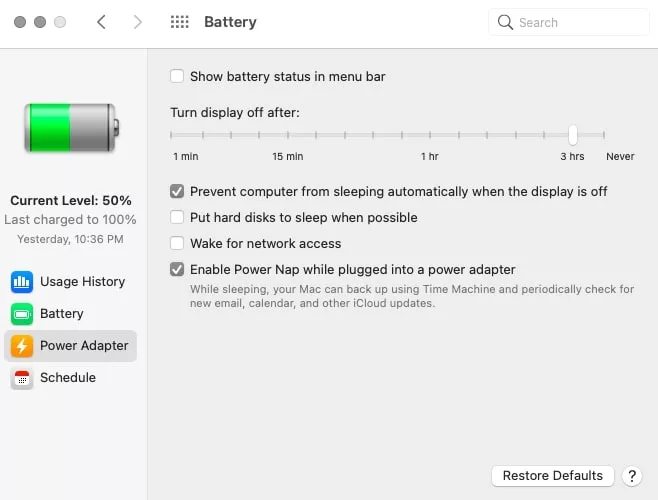 battery tab power adapter big sur