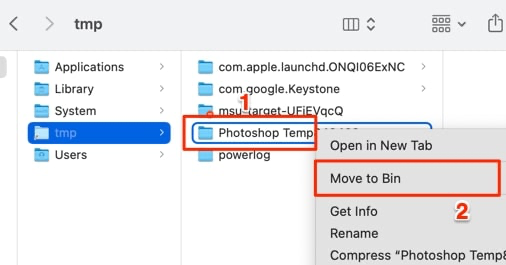 The tmp folder displayed in Finder on Mac. Find temporary Photoshop files and delete them to free up space. The tmp folder displayed in Finder on Mac. Find temporary Photoshop files and delete them to free up space.