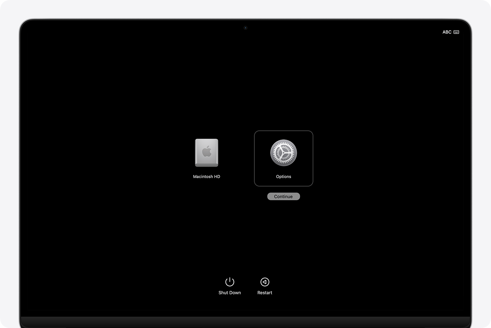 Shut down your Mac, then press and hold the power button or Command + R to enter macOS Recovery Mode and access system repair tools.