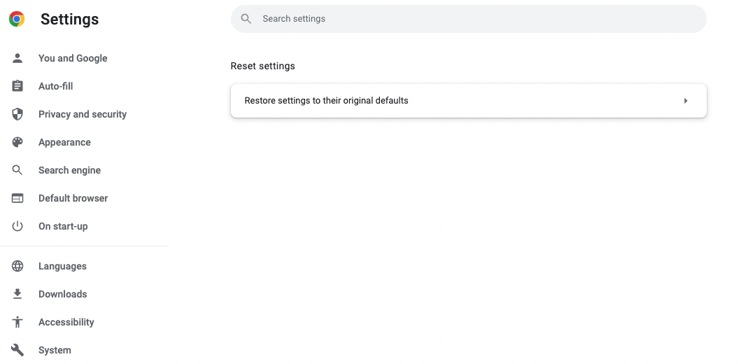 Restore settings to default in Chrome