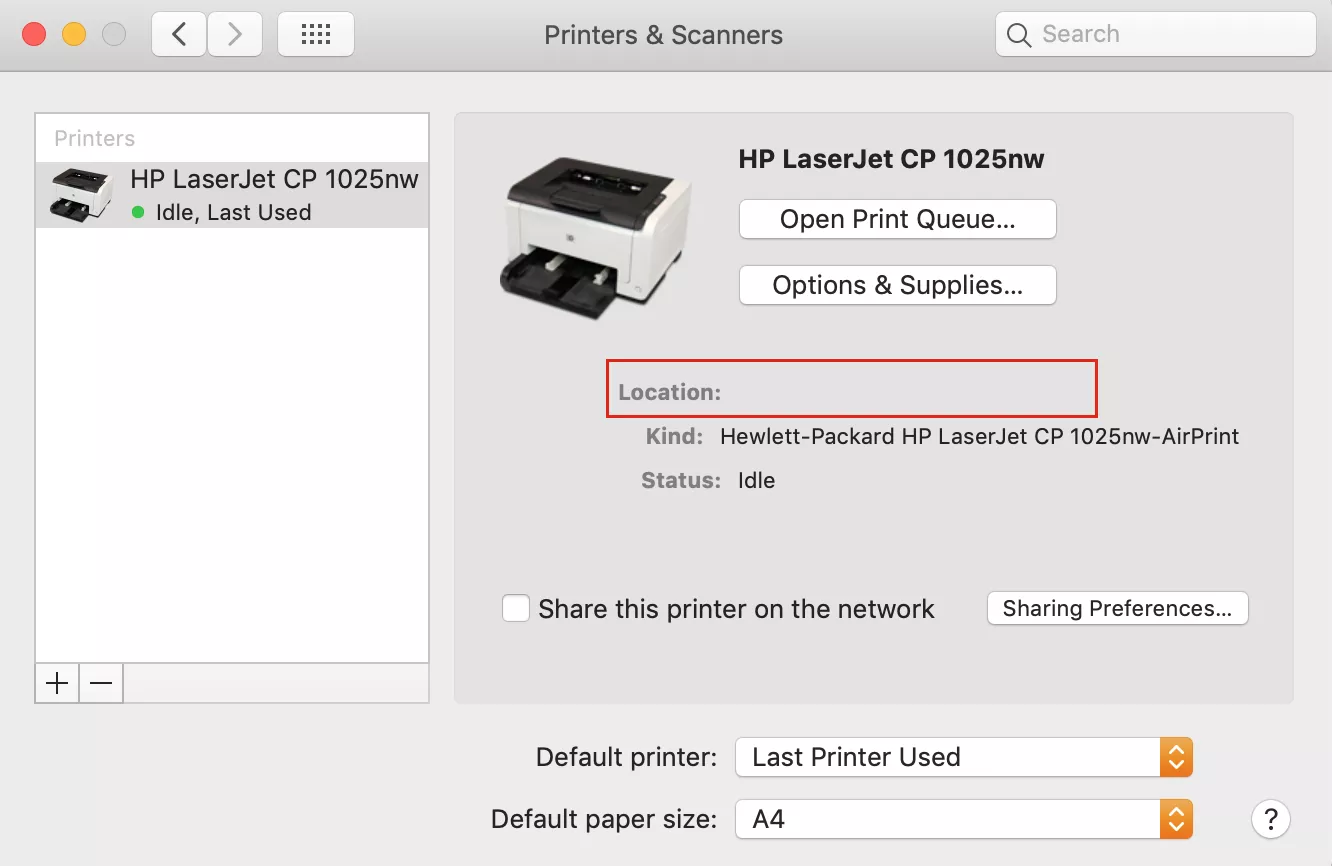 find printer ip address in system preferences printer menu