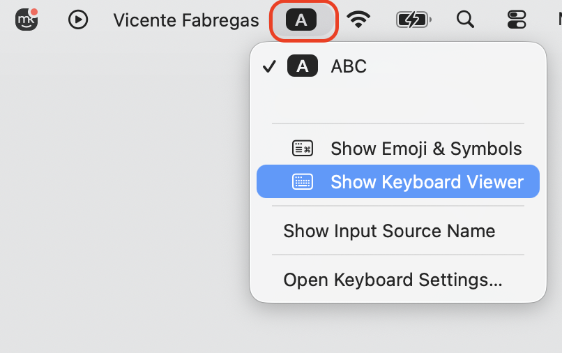 macOS menu bar input menu on a Mac desktop with Show Keyboard Viewer selected to type the Apple ID password without a working keyboard.