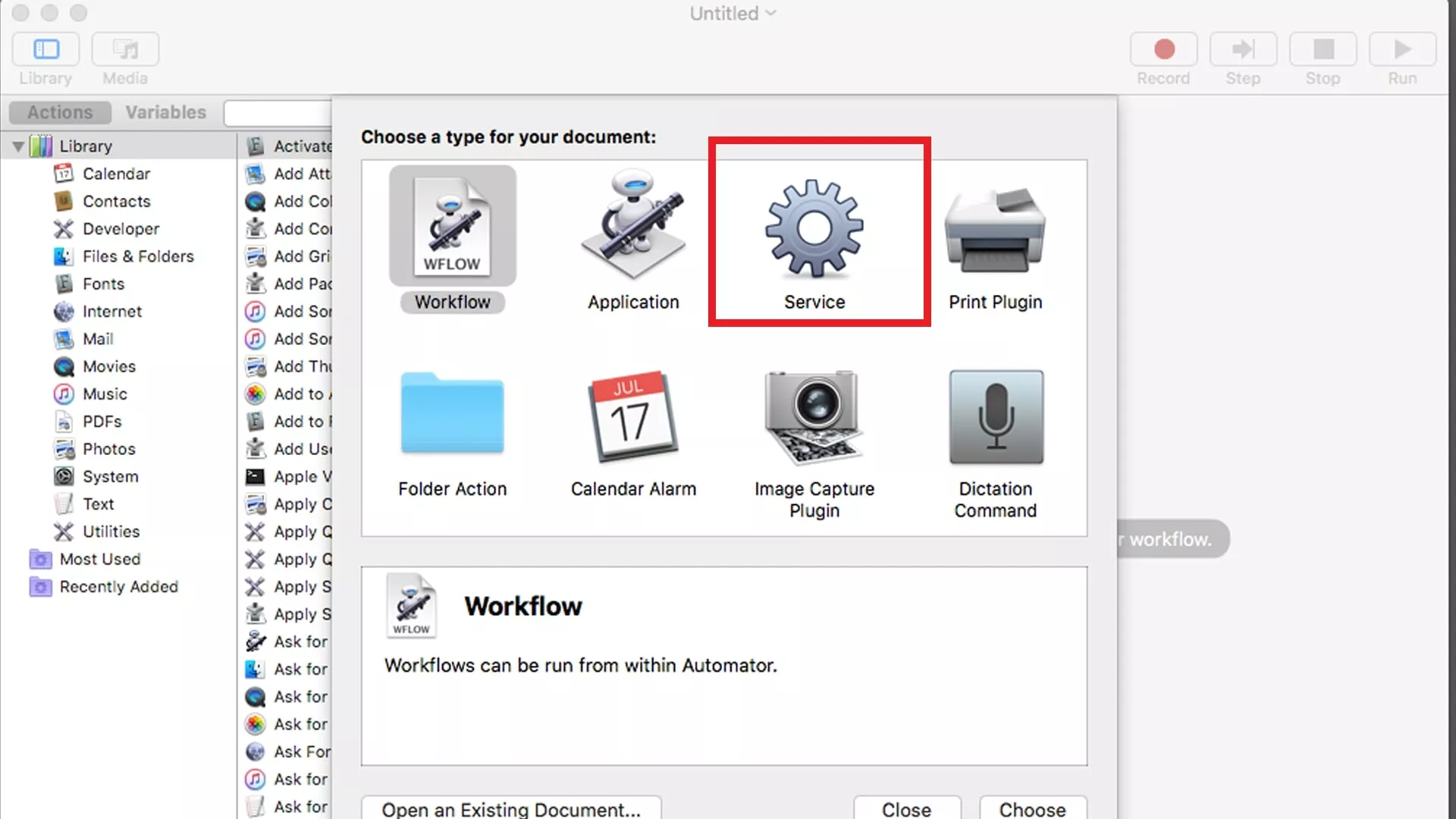 automator service 