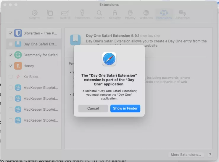 How to remove extensions in Safari