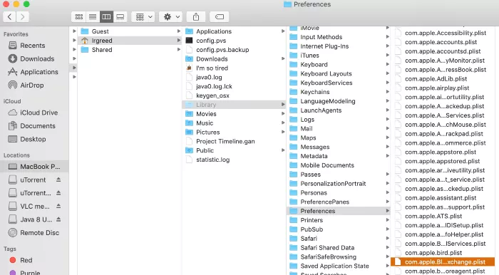 bluetooth plist files in hidden library folder