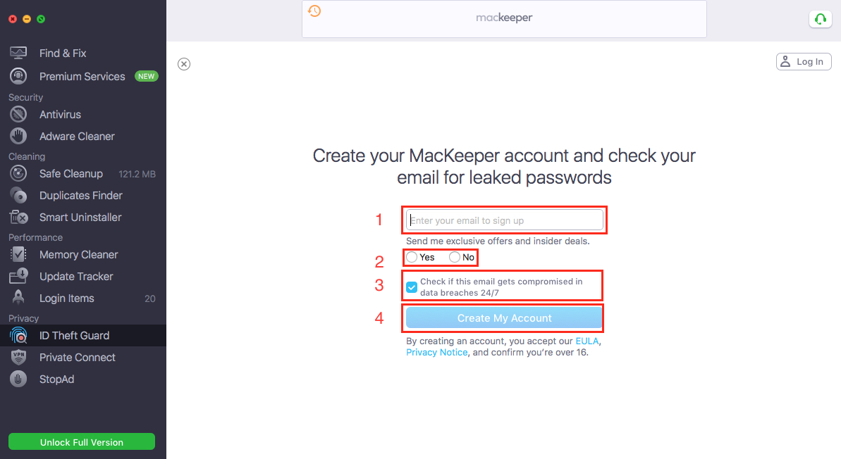 Create MacKeeper account Create MacKeeper account