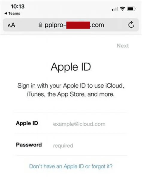 One more phishing case widely used on Apple devices is fake phone calling from Apple support. Check below a fake Apple ID login page, prompting the user to enter their Apple ID credentials. One more phishing case widely used on Apple devices is fake phone calling from Apple support. Check below a fake Apple ID login page, prompting the user to enter their Apple ID credentials.