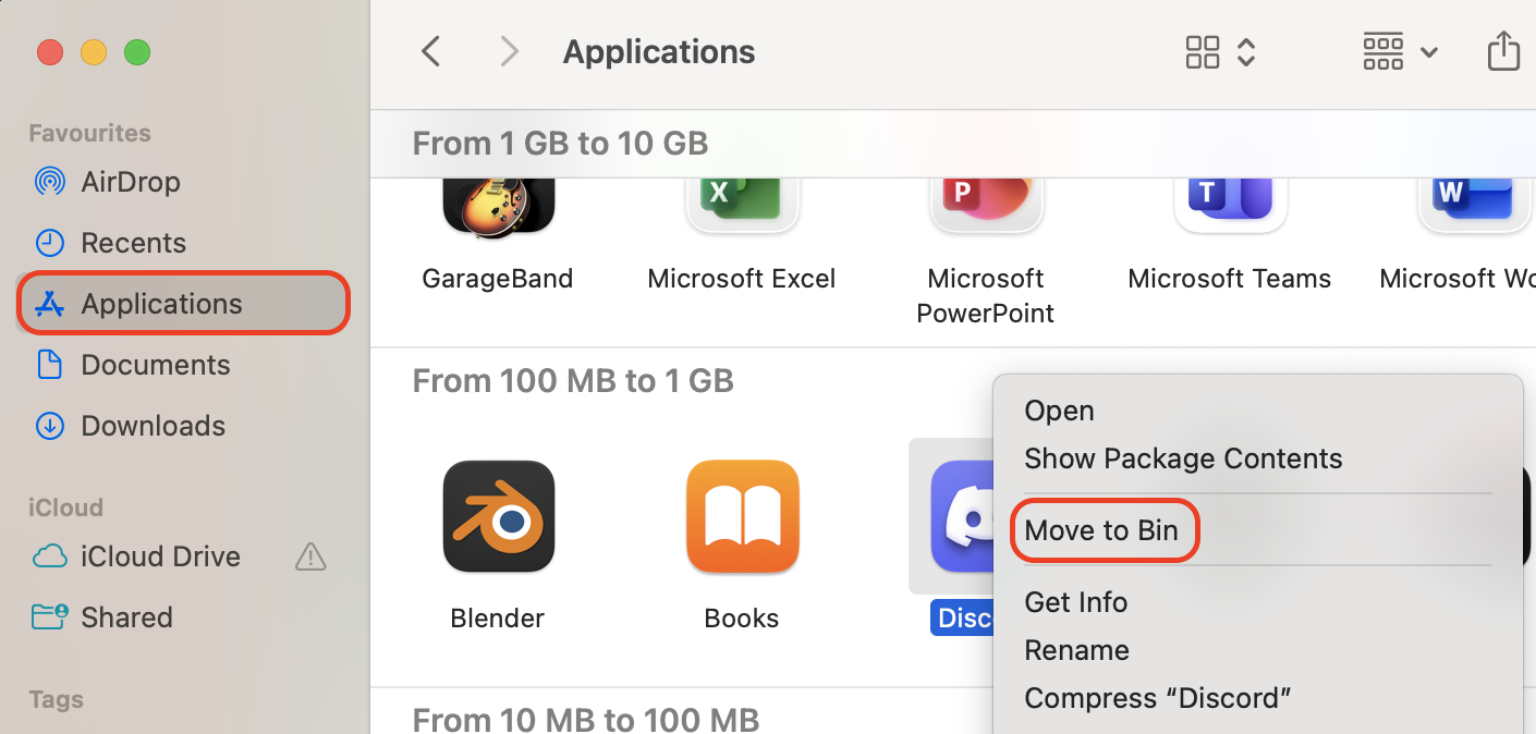 Open Finder, select Applications in the sidebar, locate unfamiliar apps, then choose Move to Bin to remove suspicious programs from your Mac.
