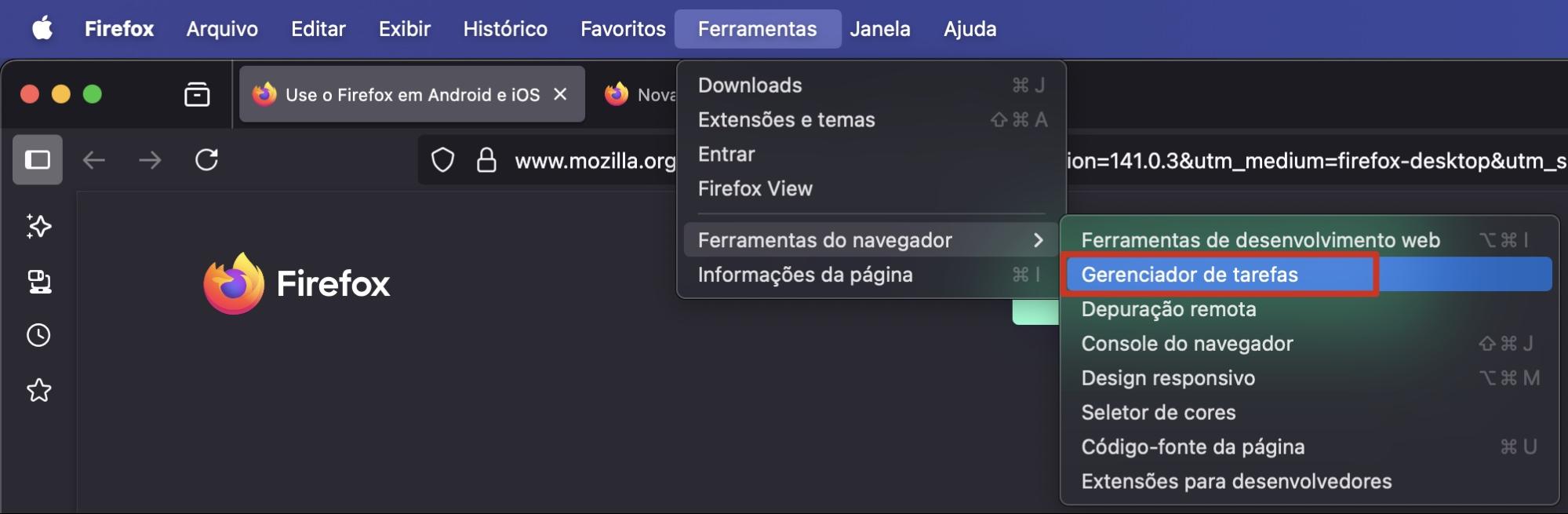 Assim como o Google Chrome, o Firefox possui seu próprio Gerenciador de Tarefas integrado, que mostra quais recursos estão sendo usados atualmente pelo navegador.