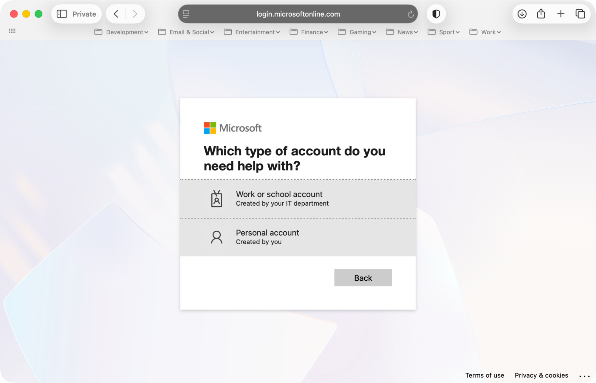 The Outlook.com sign in screen on Mac. Try resetting your Exchange password if you see the Exchange password required message and can't fix it on Mac.