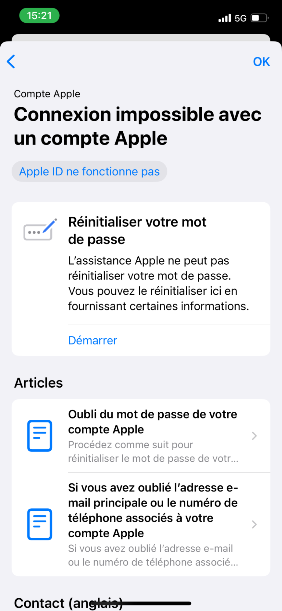 Si les utilisateurs oublient leurs identifiants Apple ID, il est possible de réinitialiser le mot de passe en cliquant sur Commencer ou contacter l'équipe support Si les utilisateurs oublient leurs identifiants Apple ID, il est possible de réinitialiser le mot de passe en cliquant sur Commencer ou contacter l'équipe support