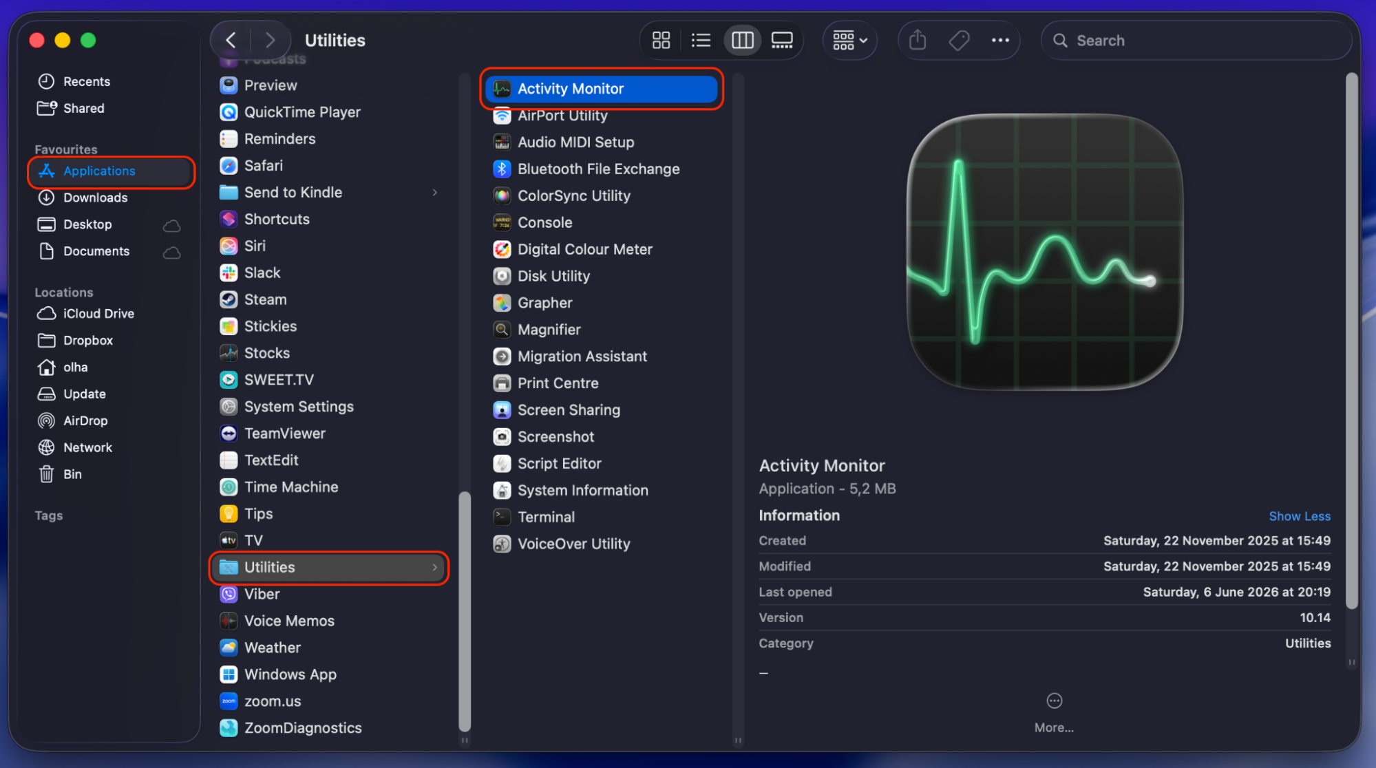 To identify processes that are using the most system resources, go to Applications, then launch Utilities, and open Activity Monitor. Alternatively, you can type Activity Monitor in Spotlight.