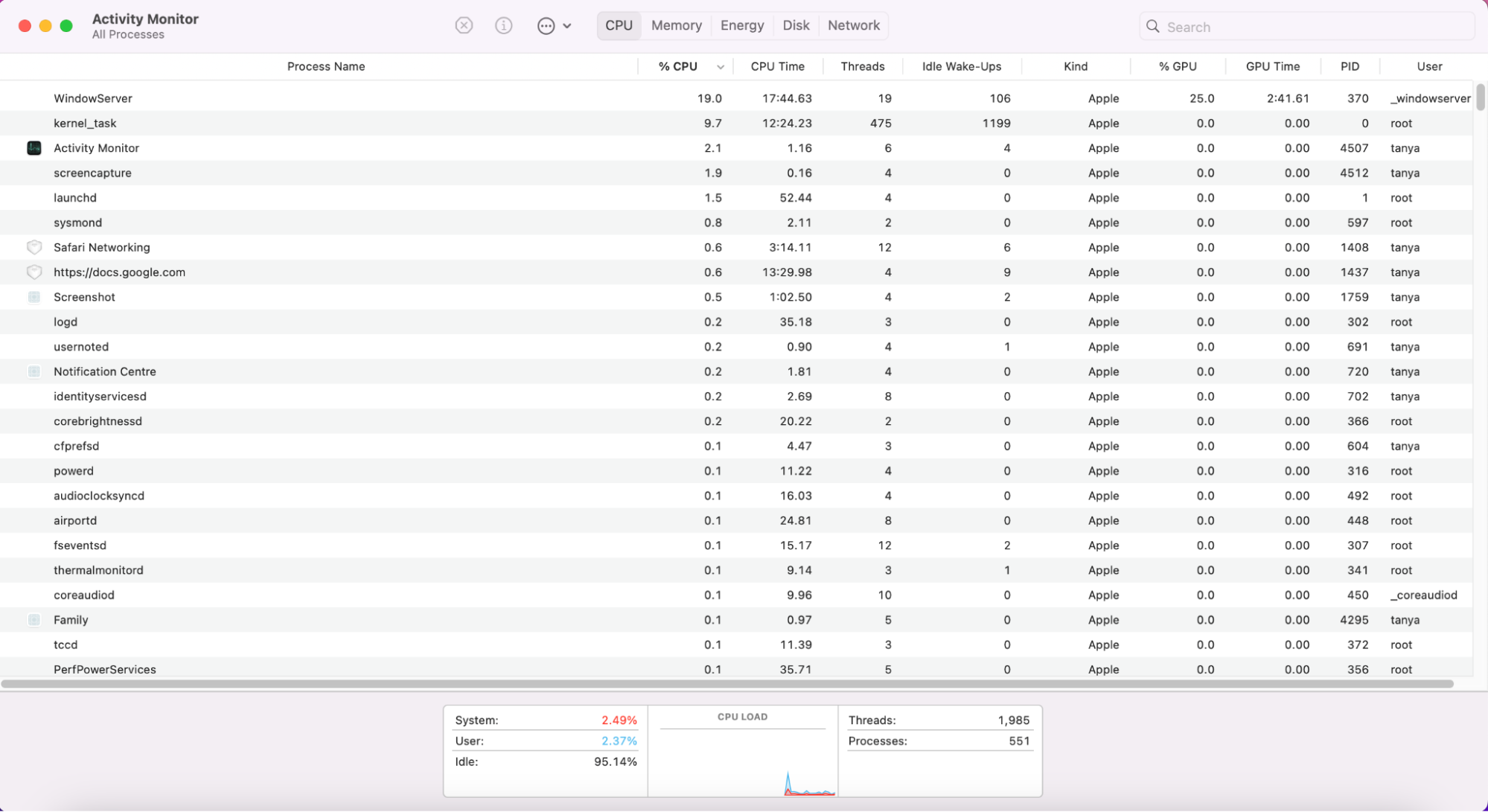 In Finder, you’ll need to open Applications and then Utilities to find Activity Monitor. Once it’s open you can browse all your background processes. If anything is really high or unfamiliar, highlight and press Quit.
