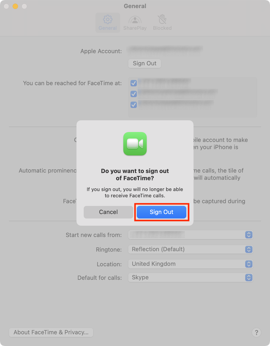 To disconnect FaceTime on your MacBook, click Sign Out in the pop-up window to confirm and stop receiving app notifications.