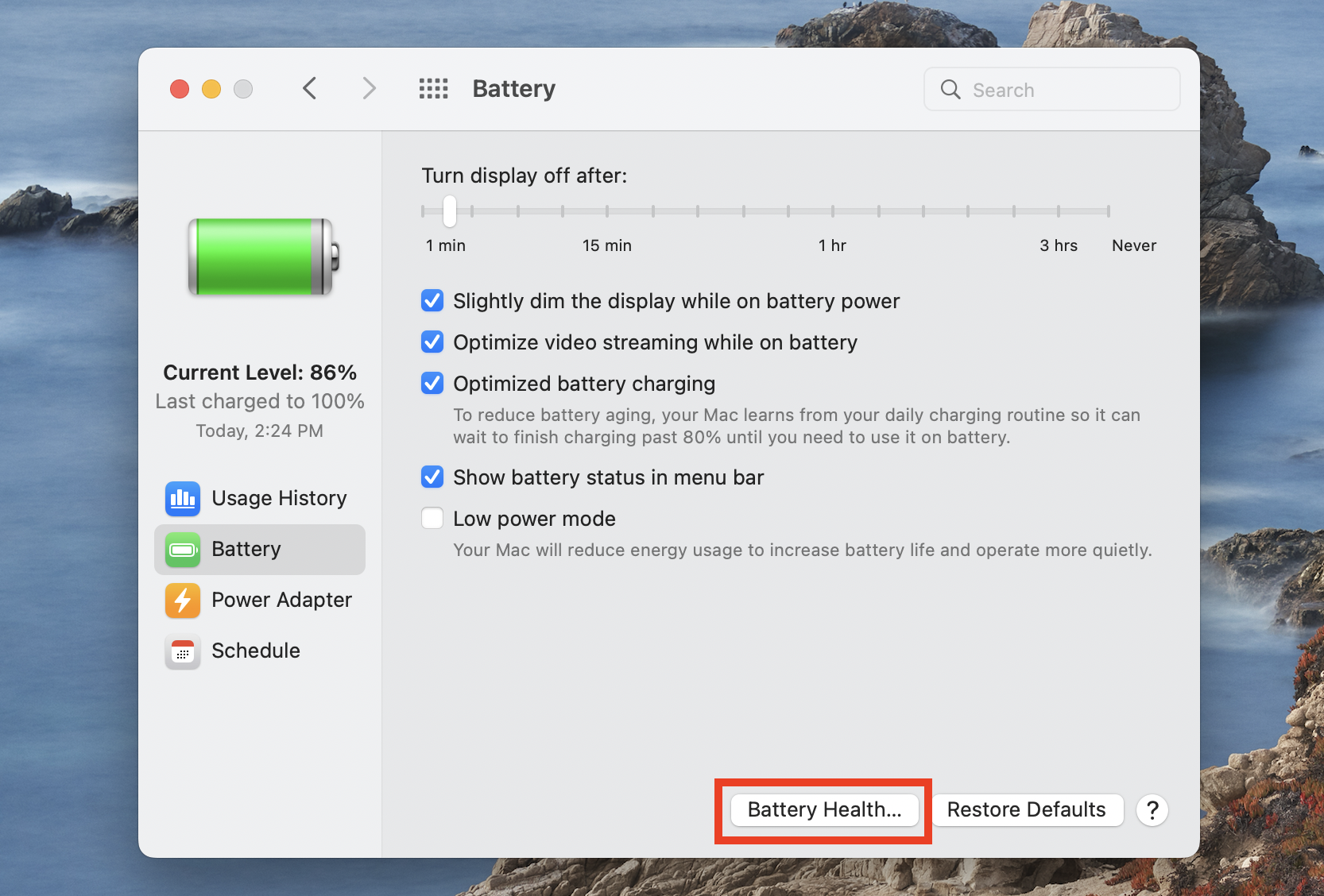 System Preferences > Battery > Battery Health
