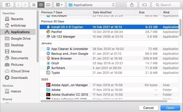 applications macos installer highlighted
