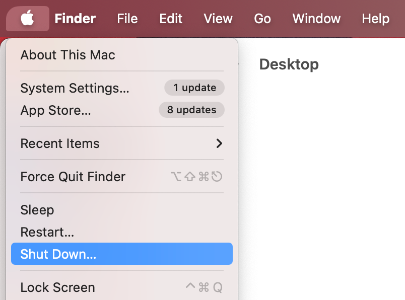 To boot your Mac in Safe Mode, click Shut Down from the menu bar.