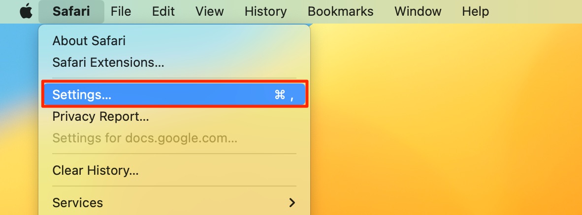 how to select safari settings on macos