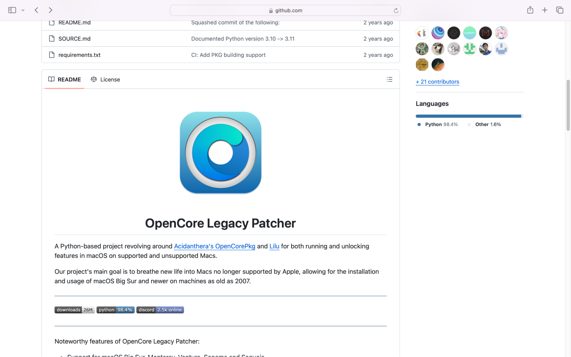 Next, you’ll need to go to the Dortania GitHub page to be able to download the OpenCore Legacy Patcher to proceed with installing macOS Tahoe on an unsupported device.