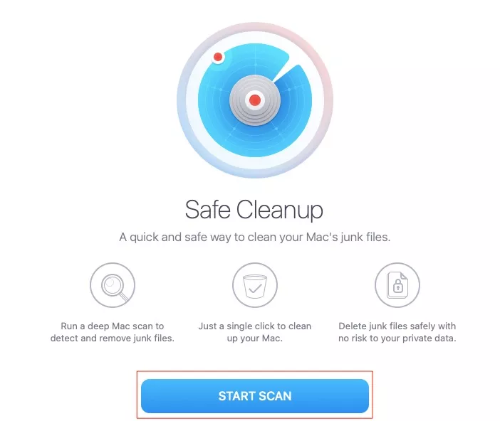 To start the process of cleaning your Mac with MacKeeper, in an opened Safe Cleanup window, click on the Start Scan button