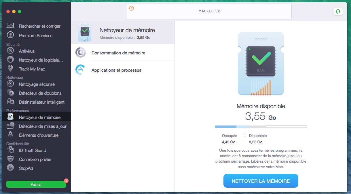MacKeeper > Nettoyeur de mémoire MacKeeper > Nettoyeur de mémoire