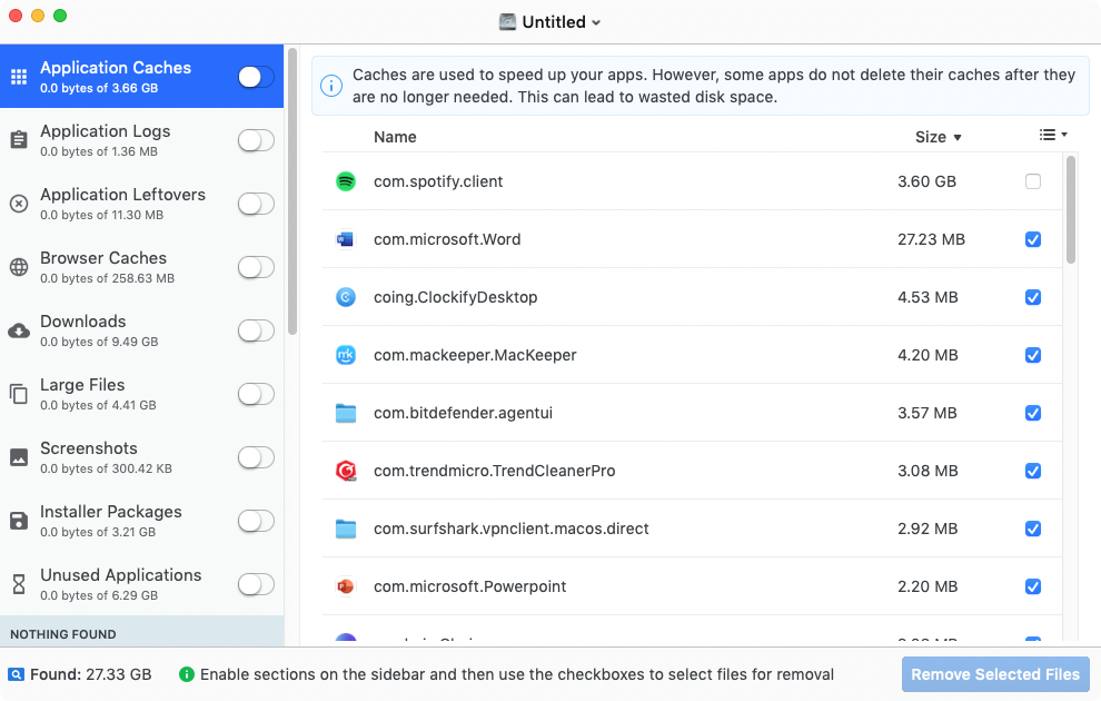 Disk Doctor Pro’s scan result is now showing you the application caches, logs, leftovers, and many other categories of unnecessary files that can occupy space on your Mac and which should be deleted. Disk Doctor Pro’s scan result is now showing you the application caches, logs, leftovers, and many other categories of unnecessary files that can occupy space on your Mac and which should be deleted.