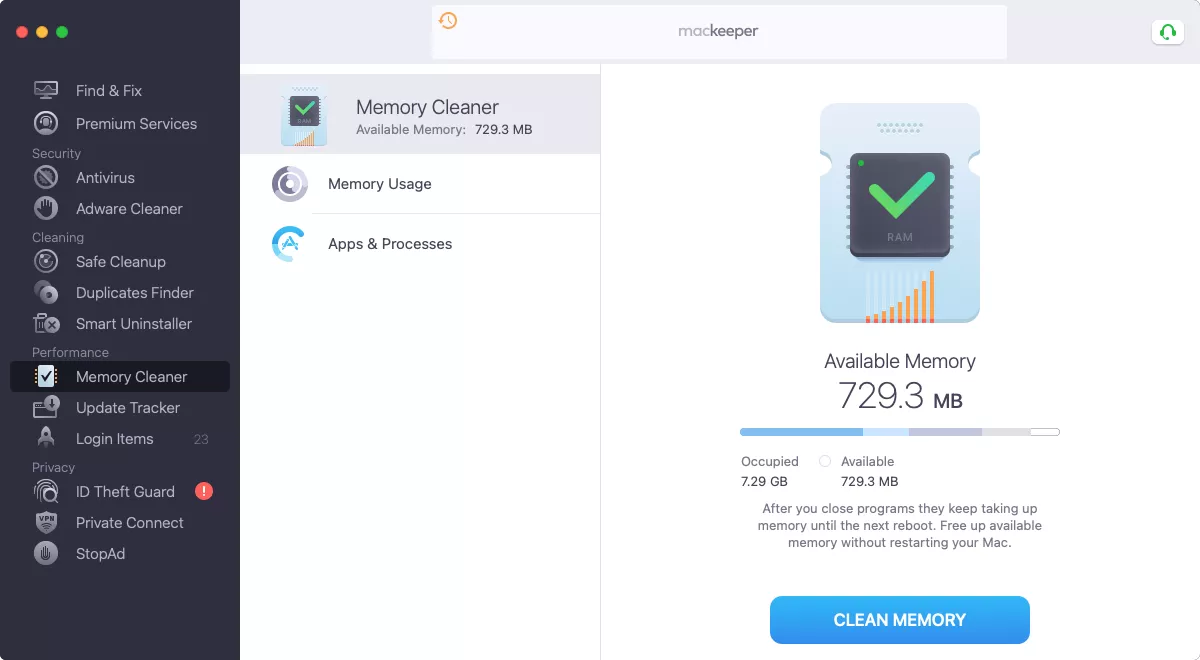 Clean RAM with MacKeeper