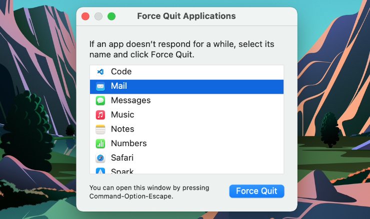 Force Quit Applications window