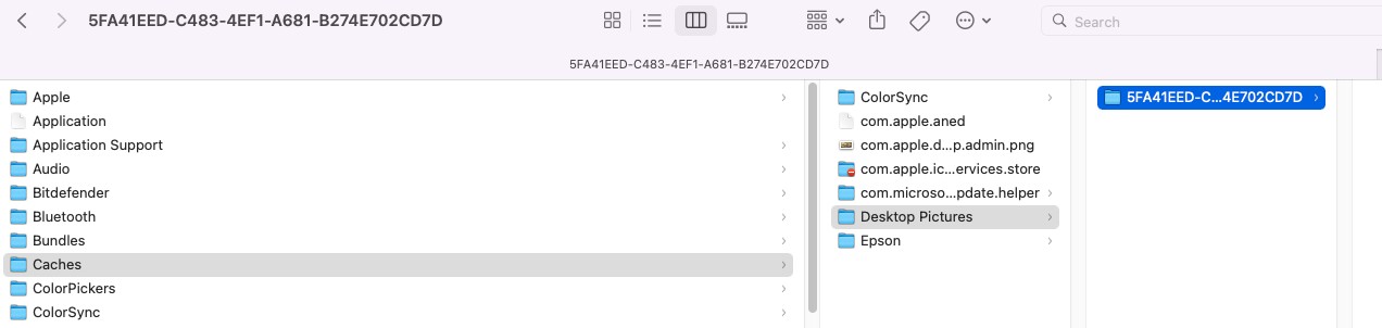 Go to the /Library/Caches/Desktop Pictures folder Go to the /Library/Caches/Desktop Pictures folder