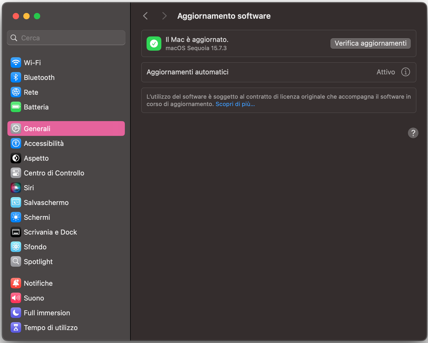 Nella finestra Aggiornamento software del Mac, controlla la disponibilità di aggiornamenti macOS per il tuo sistema e procedi con Aggiorna ora se presenti.