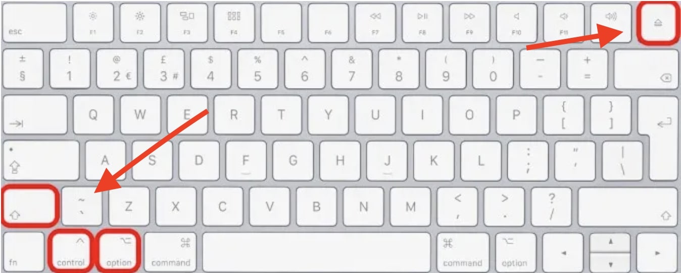 Shift + Control + Option + Power Shift + Control + Option + Power