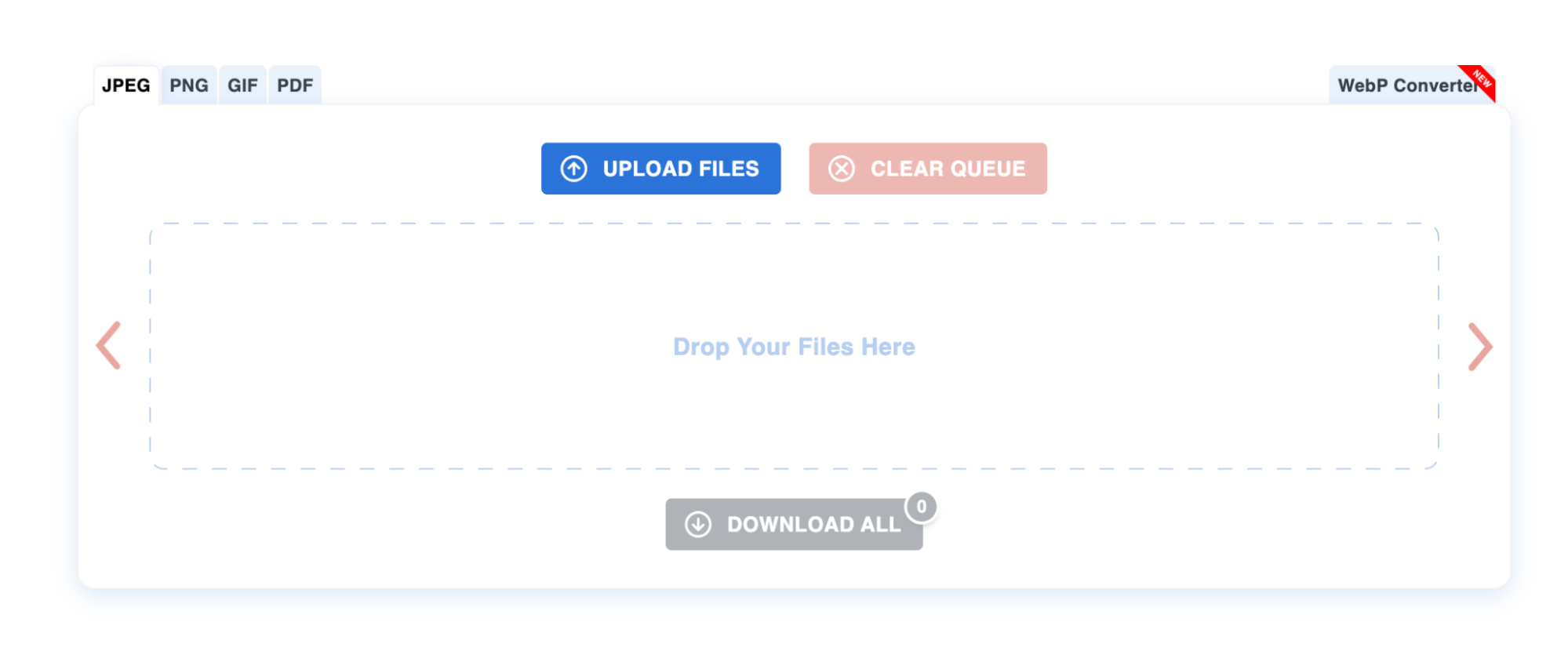 The Compress JPEG tool is opened on a Mac screen. Use this online tool to compress JPEG files on the go and upload them to your computer.